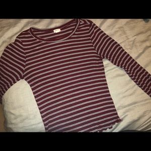 Bergundy Striped Ribbed Long Sleeve Tee